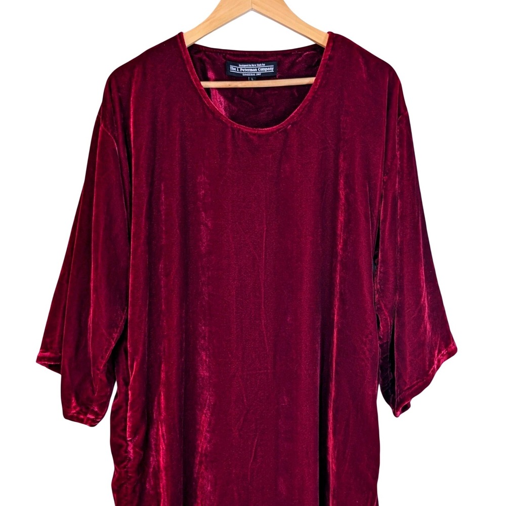 Vintage J. Peterman Crushed Velvet Maxi Caftan Kaftan Dress Wine Red‎ Large - Picture 7 of 10